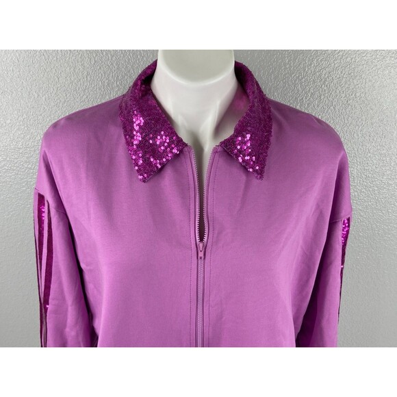 Fantastic Fawn Women Small Purple Track Jacket Sequin 1/2 Zip NWT - Picture 2 of 6